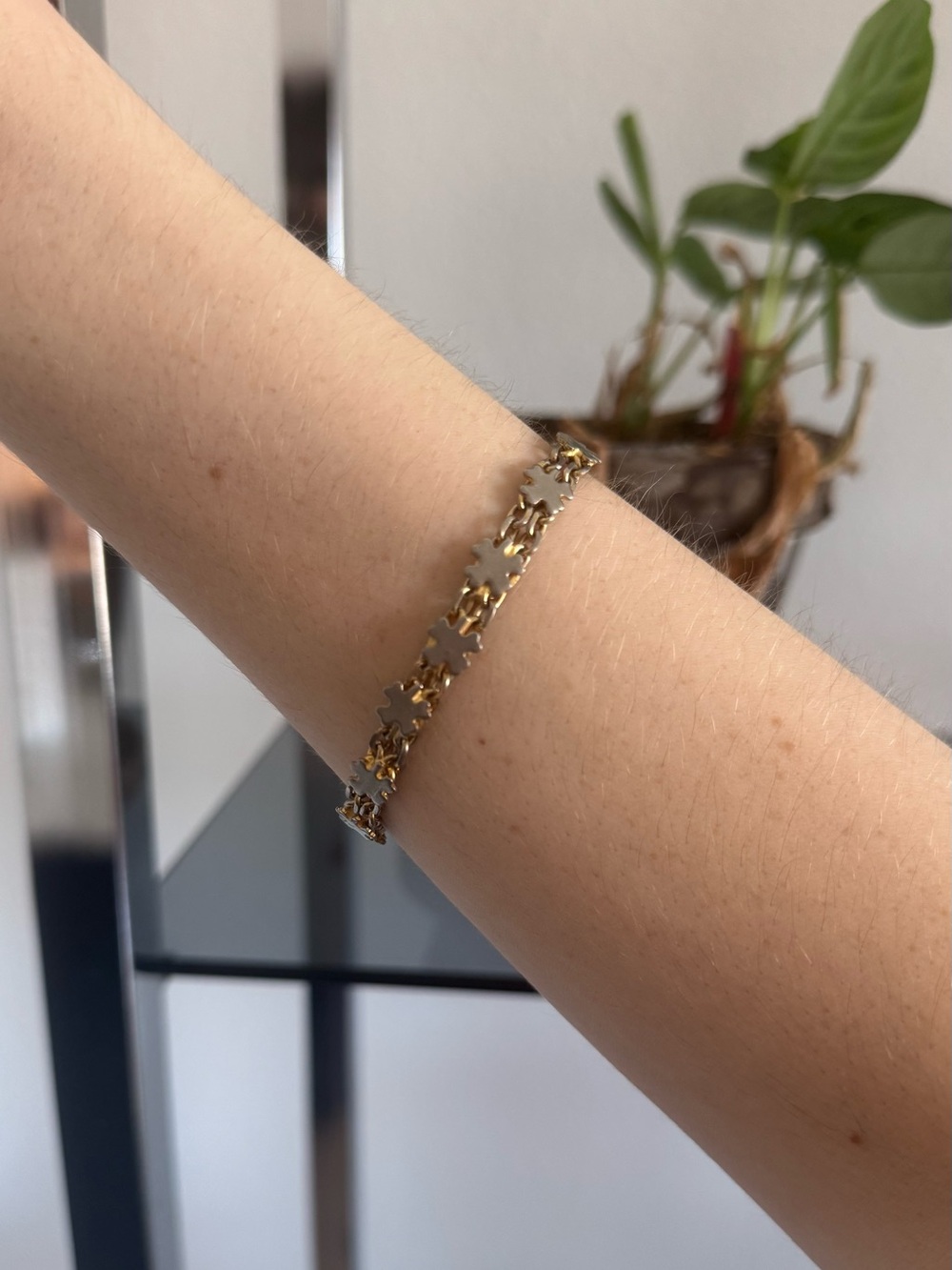 Vintage Two-Tone Bracelet with Clovers